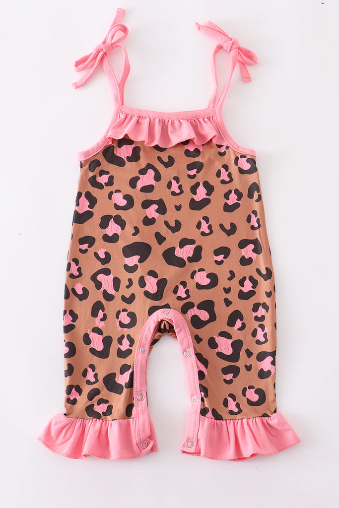 Pink Leopard ruffle baby romper