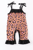 Black Leopard ruffle baby romper