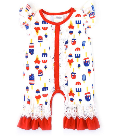 Red white and blue popsicle romper