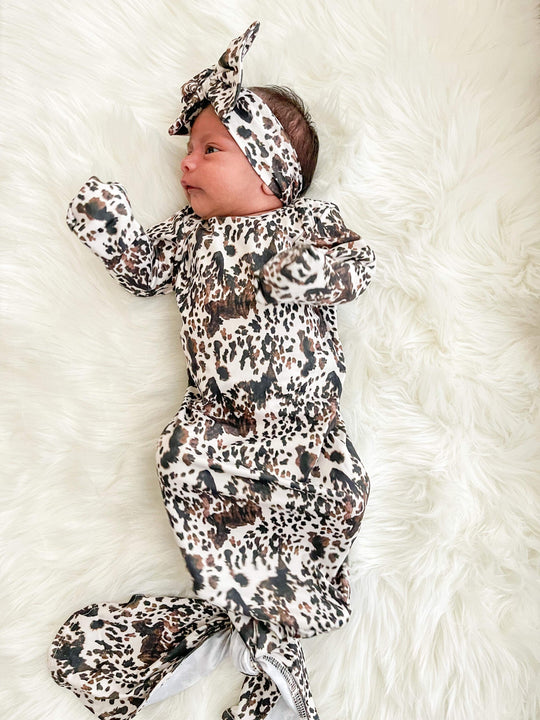 Brown cowhide gown and headband set