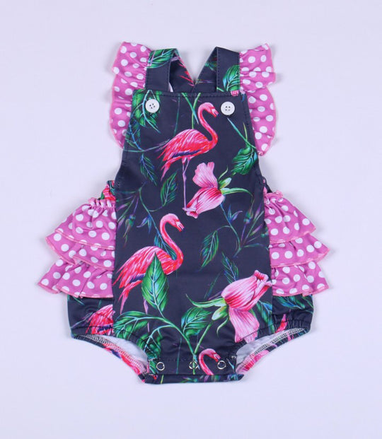 NEWBORN Flamingo tropical ruffle romper