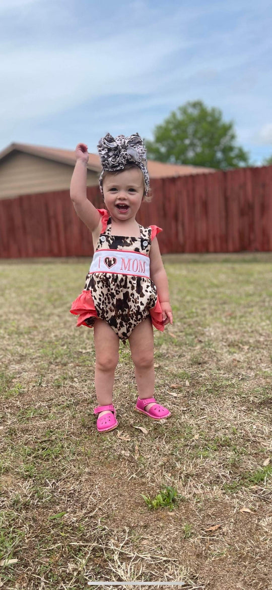LBB exclusive I love mom cowhide romper