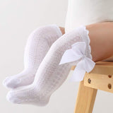 Top ruffle Knee socks with bow socks - white