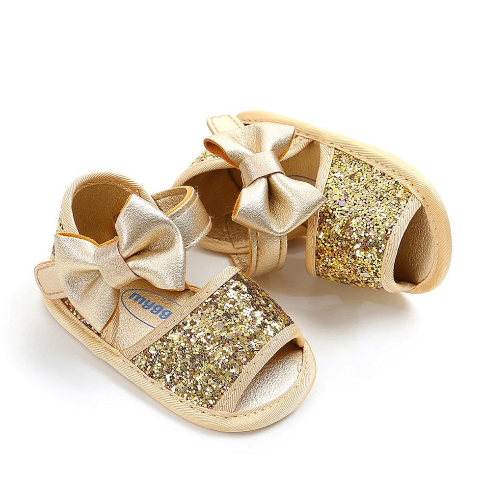 Gold glitter shoes with bow 0-6 M