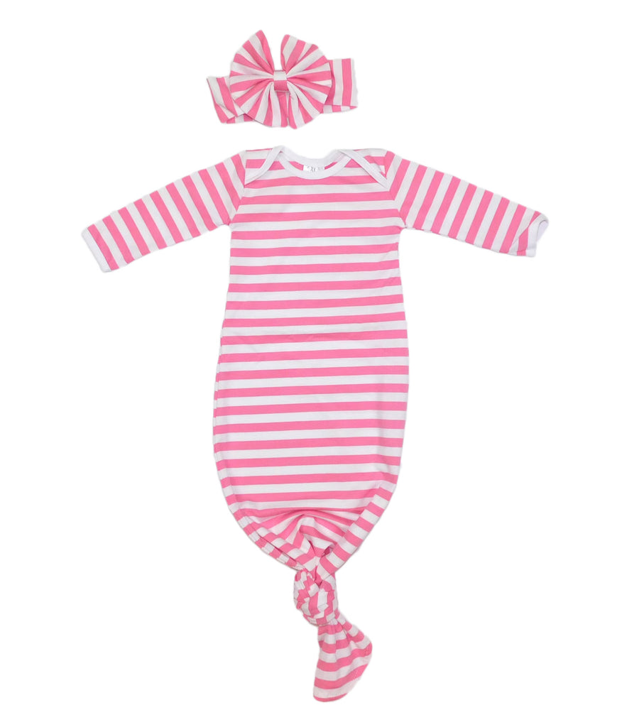 Pink Stripe baby gown and headband