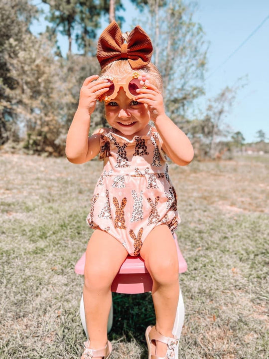 Leopard bunny tie romper
