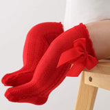 Top ruffle Knee socks with bow socks - red