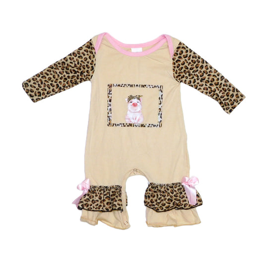 Tan and leopard pig romper