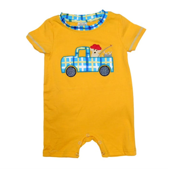 Yellow fishing Dog Truck Romper