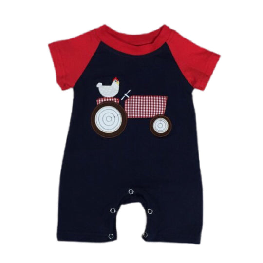 Baby boy Navy Chicken Tractor romper