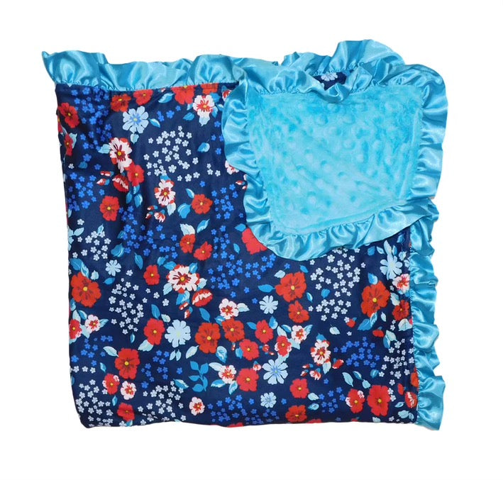 Blue and red floral minky