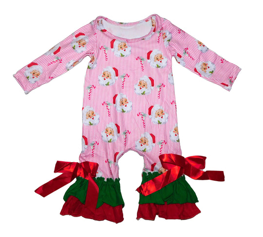 Vintage Santa Stripe Candy Cane Romper