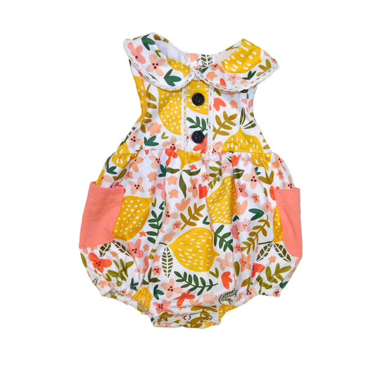 Newborn Lemon floral bubble romper