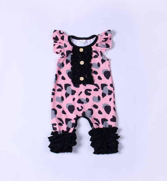 Newborn Pink and gray leopard ruffle romper