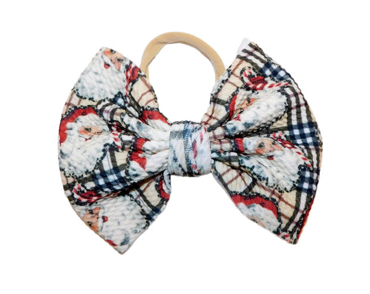 Handmade Nylon Santa Plaid bow
