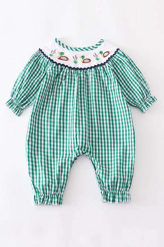 Smocked duck embroidered romper