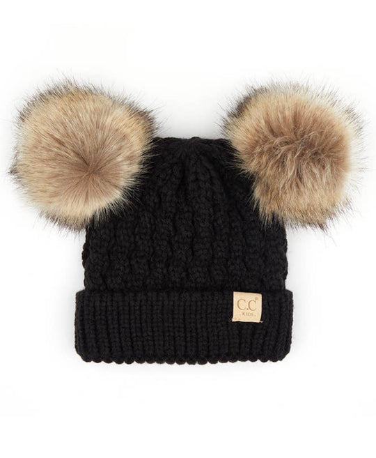 CC kids double pom hat- black