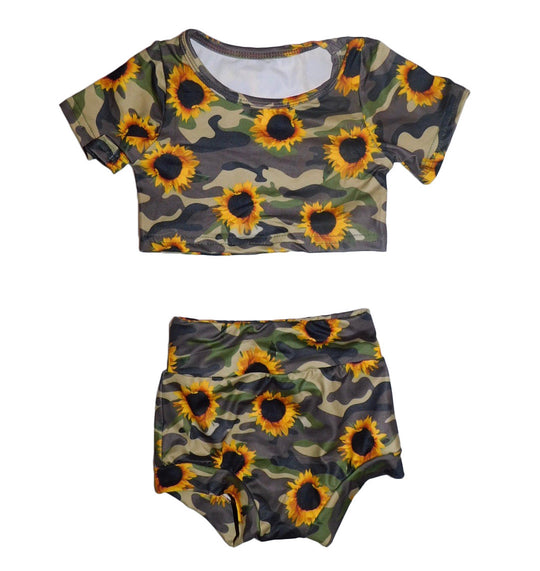 Camo Sunflower Crop Top Set
