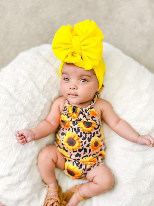 Leopard Sunflower tie romper- no ruffles