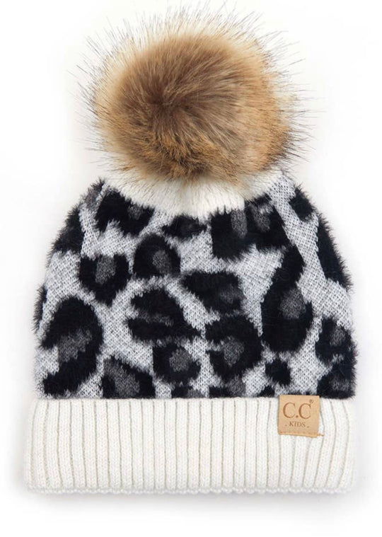 CC kids white leopard beanie
