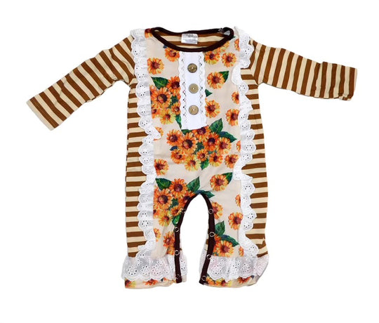 Mocha floral stripe romper
