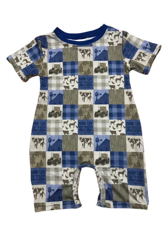 Blue farm life is the best life romper