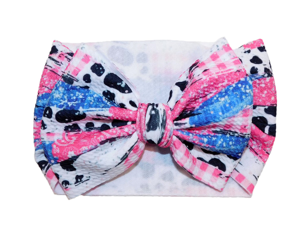 Pink Paisley cow brush strokes bow