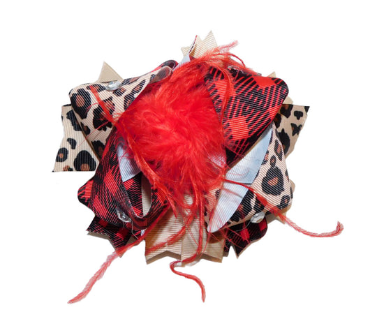 Red and Leopard Bow Clip