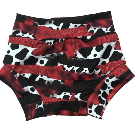 Red and black cow brush stroke bummies