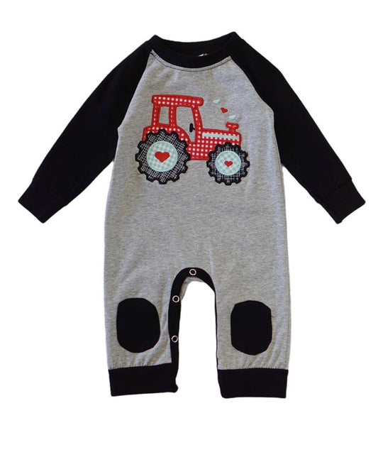 Baby boy tractor heart romper