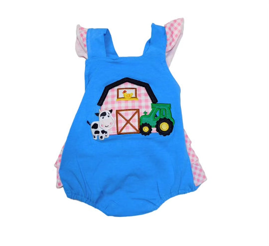 Blue farm ruffle romper