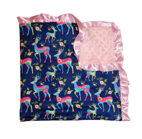 Tie dye deer floral minky blanket
