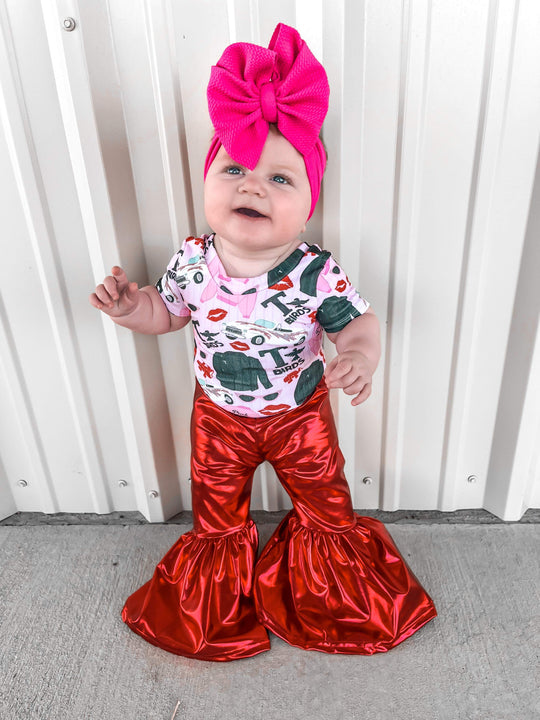 Red metallic Bell pants