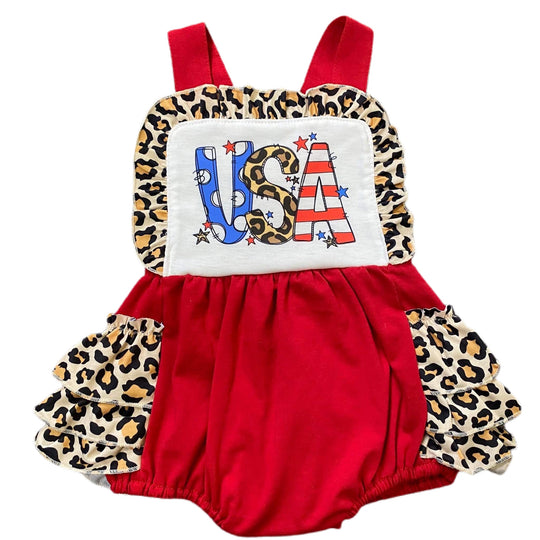 Red and Leopard USA romper