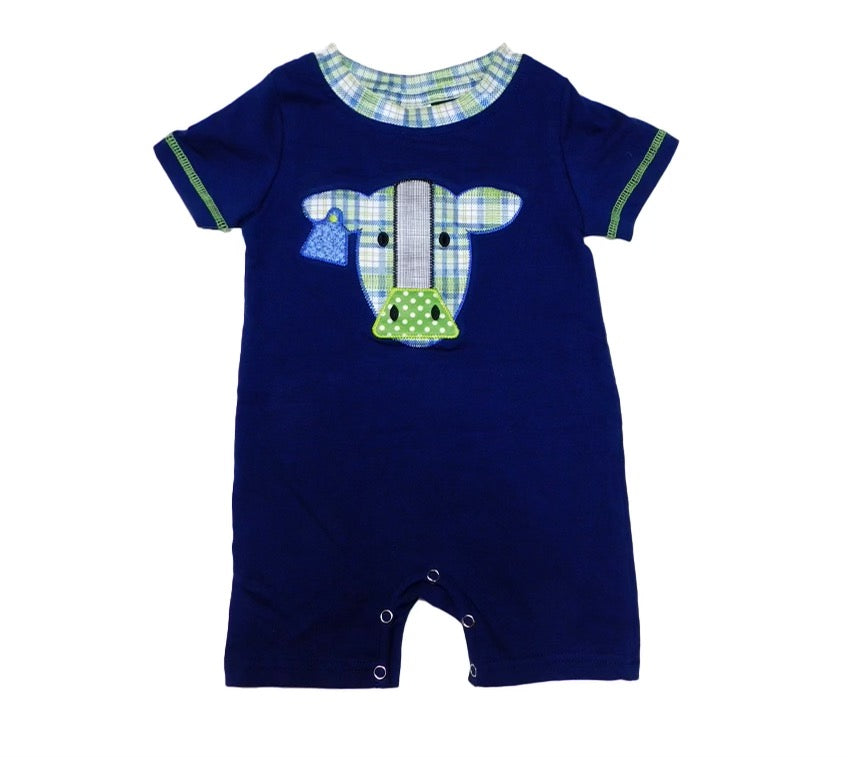 Navy cow romper