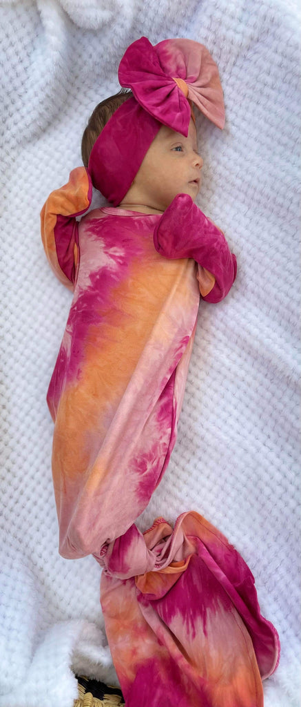 Orange and pink tie dye gown and headband set