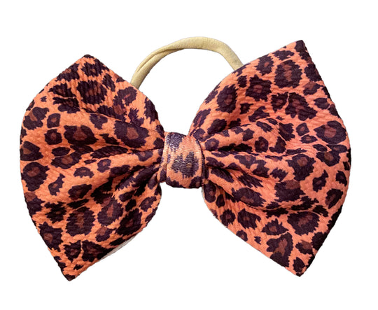 Orange Leopard Nylon Bow