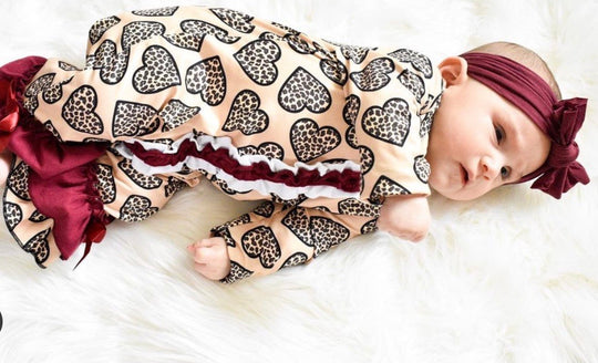 Tan Leopard and Maroon Heart Romper