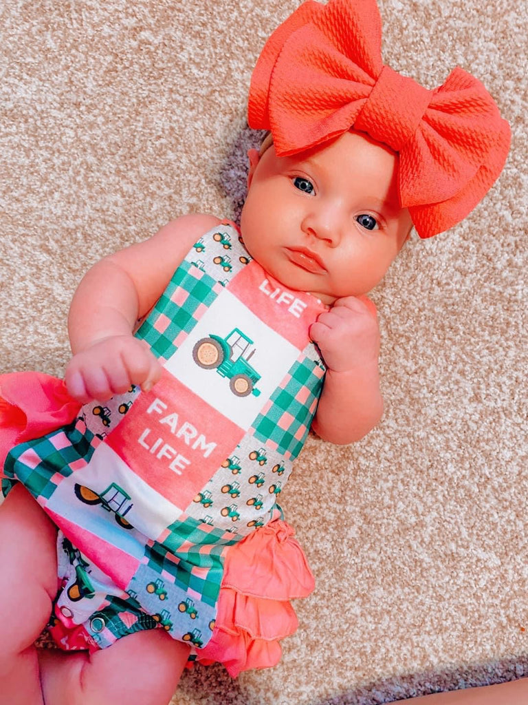 Green and pink Farm life ruffle romper