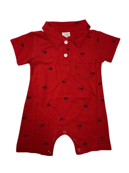 Red tractor romper