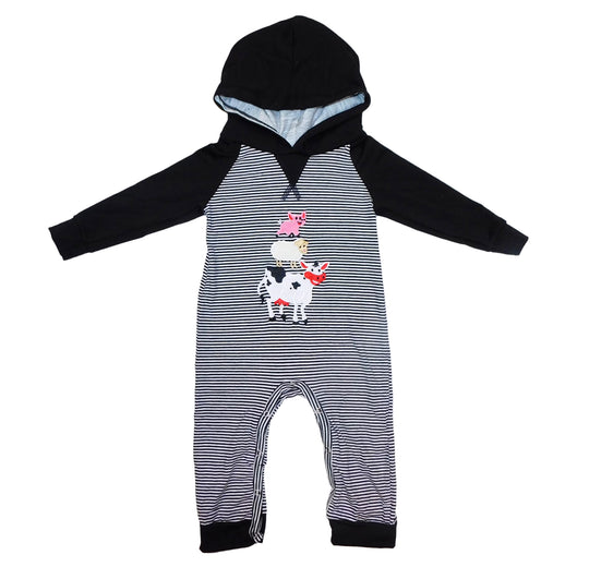 Boy Farm stripe Hooded romper