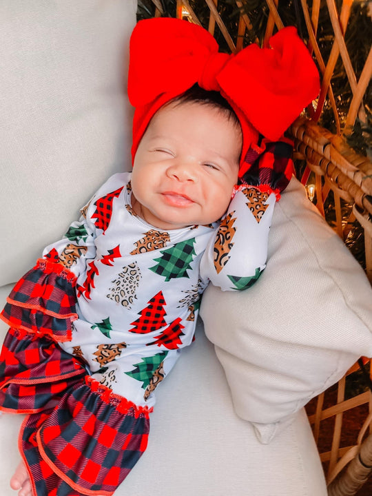 Clover Cottage Christmas trees romper