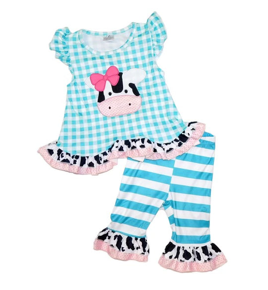 Cow applique checkered set