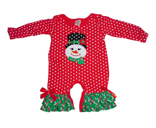 Red polka dot snowman Romper