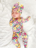 NEWBORN leopard floral Footie sleeper with headband