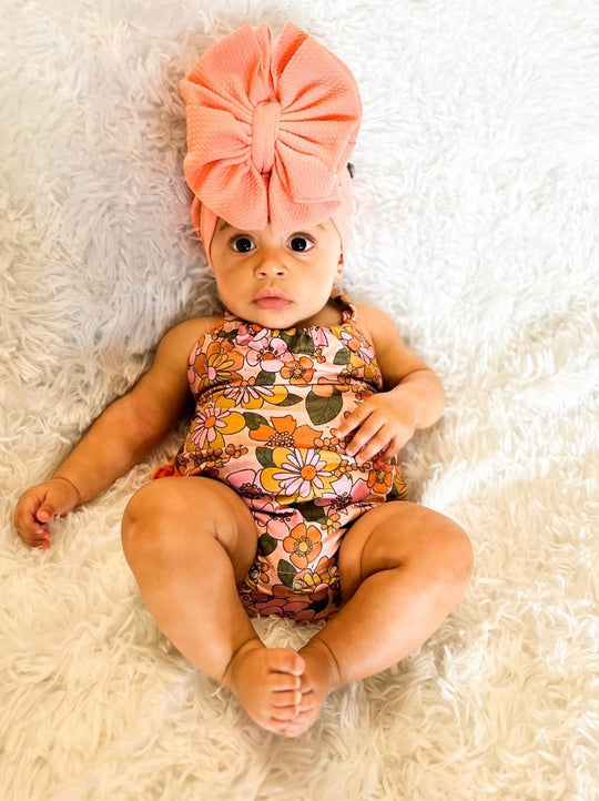 Retro Floral ruffle tie romper