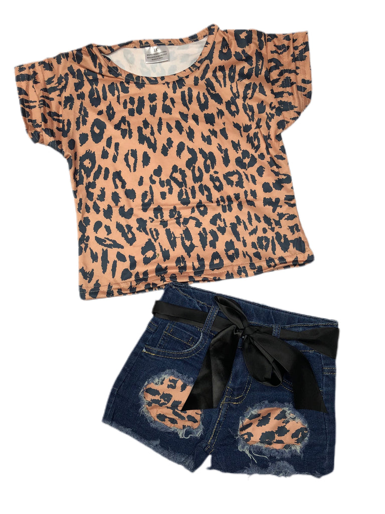 Short sleeve leopard jean set