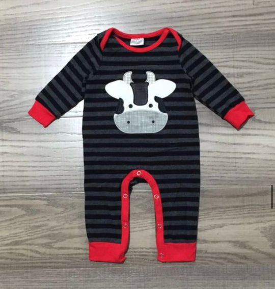Black and red cow stripe romper
