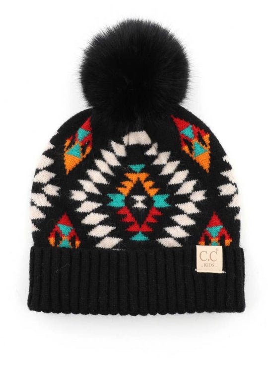 CC kids black Aztec beanie