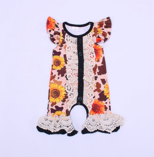 Newborn cow sunflower romper